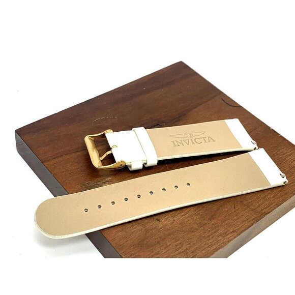 Invicta Watch Replacement Band White Leather 26mm Gold Tone Clasp - Picture 5 of 5